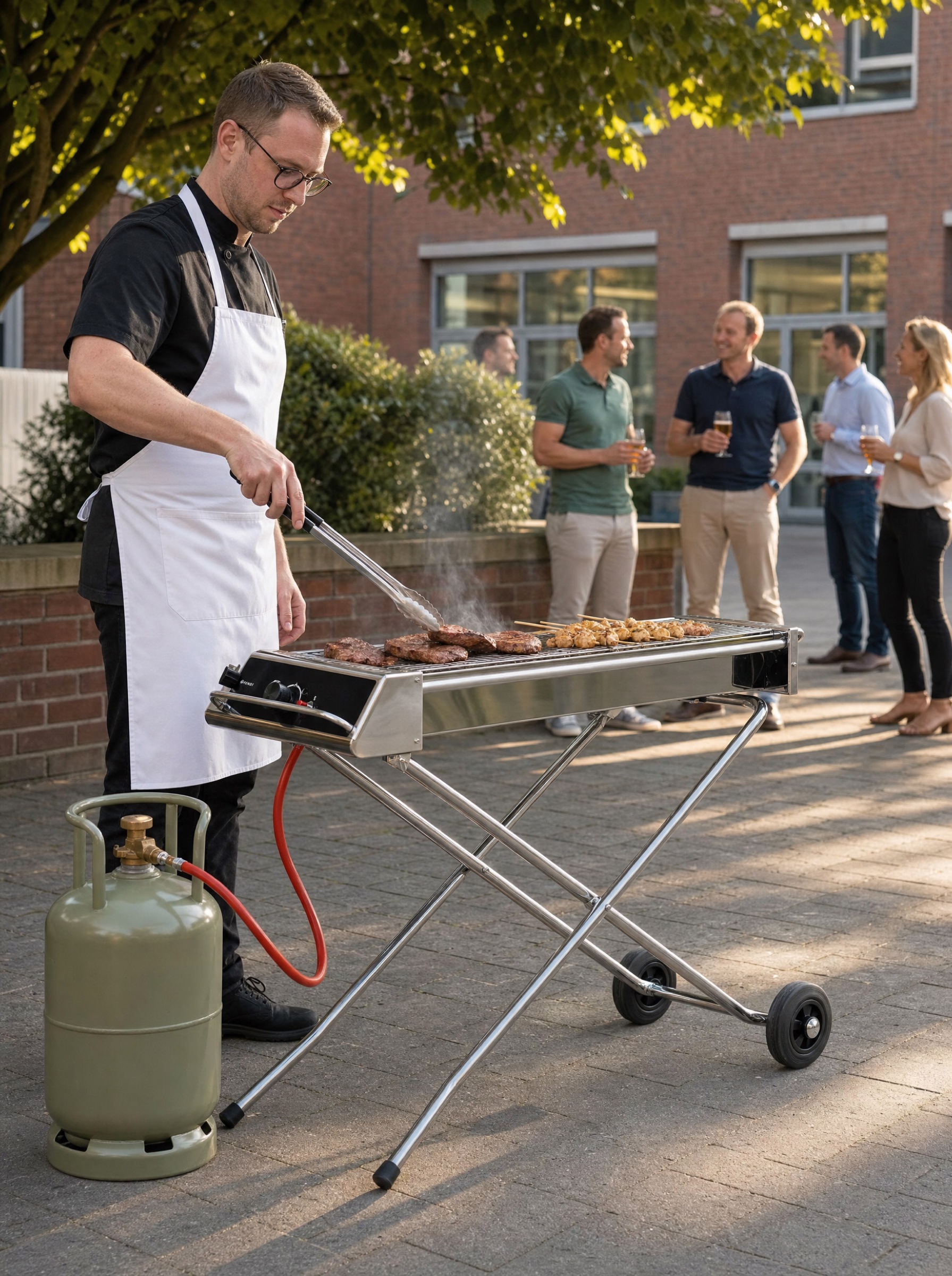 BBQ buitenlocatie met gasten in tuin